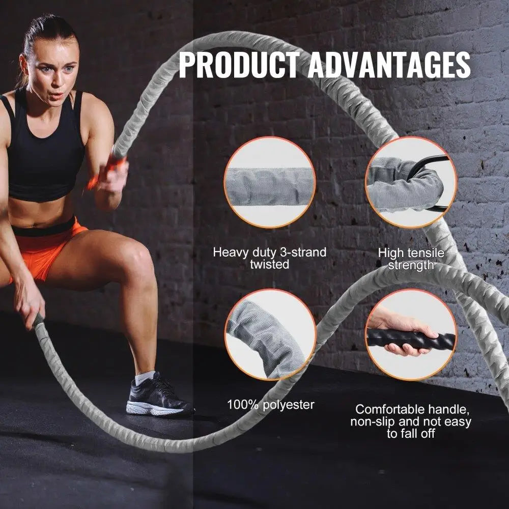1.5-Inch x 30-Ft Battle Rope for Home Gym Strength Training Fitness Workout Portable Accessory