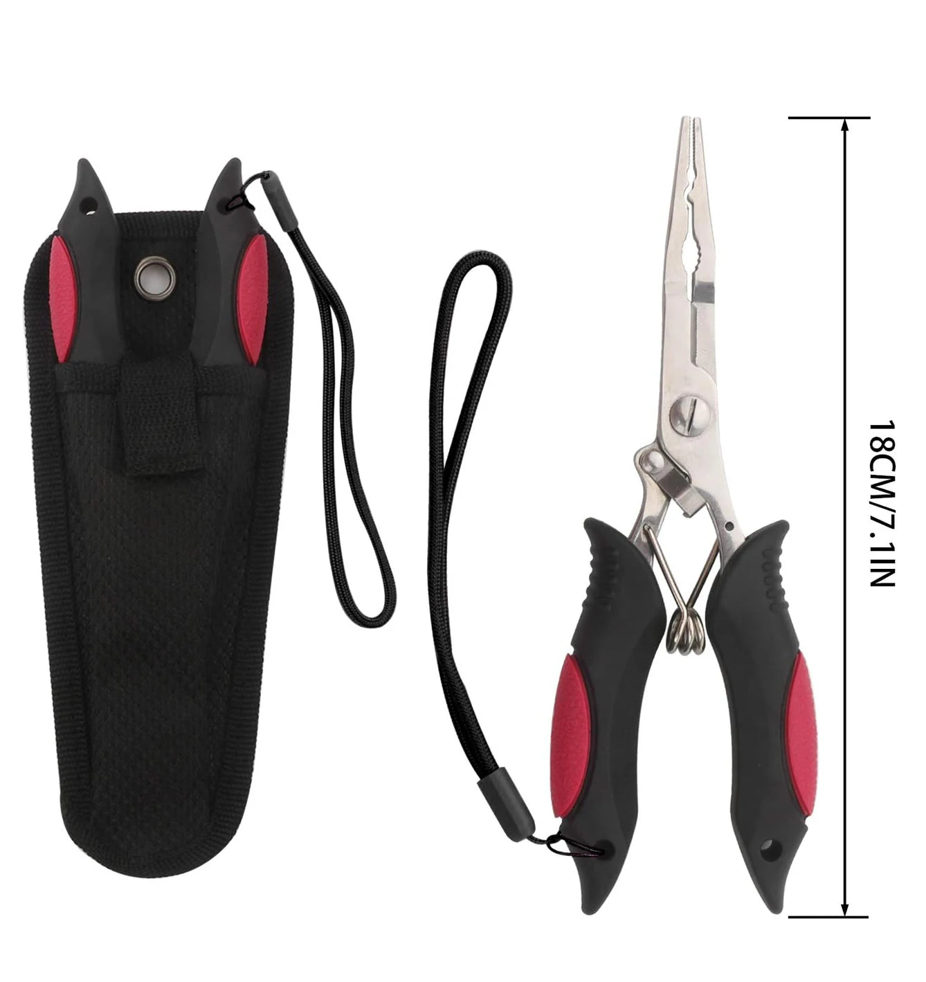 Multifunctional Fishing Pliers Stainless Steel Braided Line Cutter Scissors Hook Remover with Pliers Sheath Lanyard Fishing Tool