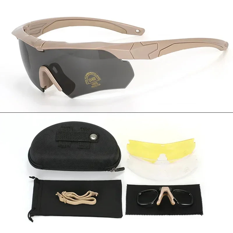 HD 3 Lens Tactical Cycling Goggles CS Airsoft Windproof Army Shooting Polarized GlassesMotorcycle Cycling Outdoor Sport