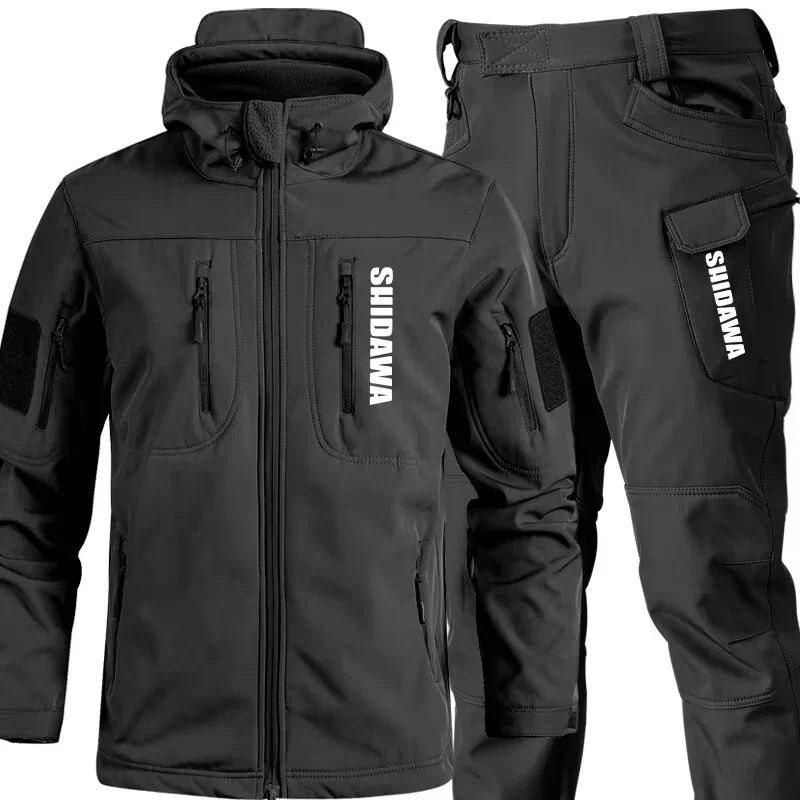 Outdoor Soft Shell Fishing Suits for Men in Autumn and Winter Thicken Velvet Waterproof Camouflage Tactical Mountaineering Sets