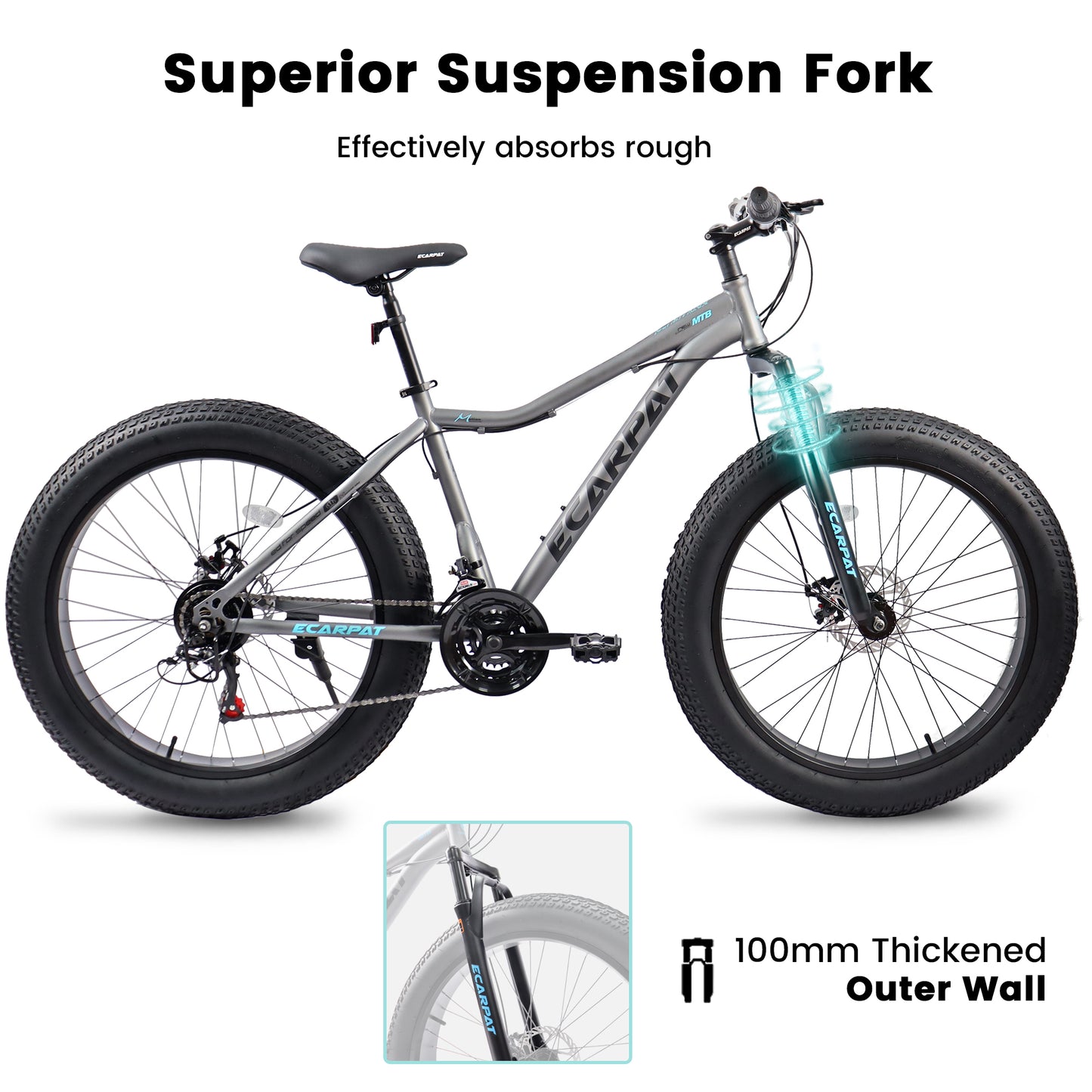 China Manufacturer 26 Inch 21speed Cheap Full Suspension Fat Mountain Bicycle Front Suspension Bike with Fat Tire for Snow Sand