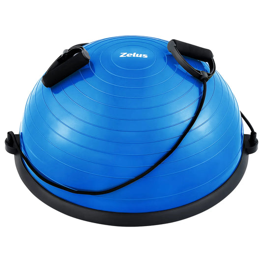 ZELUS Half Ball Balance Trainer with with Resistance Bands and Foot Pump, 23" Inflatable Balance Ball Half Yoga Ball Wobble Ball