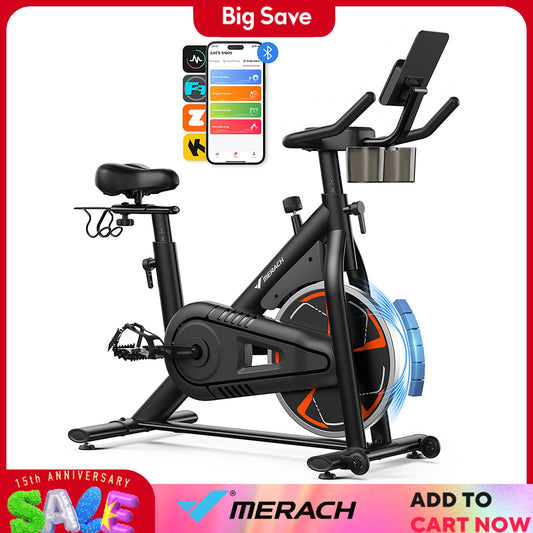 MERACH Exercise Bike S36 for Home Magnetic Indoor Cycling with Self-developed APP 330lbs Capacity & Comfortable Seat Cushion