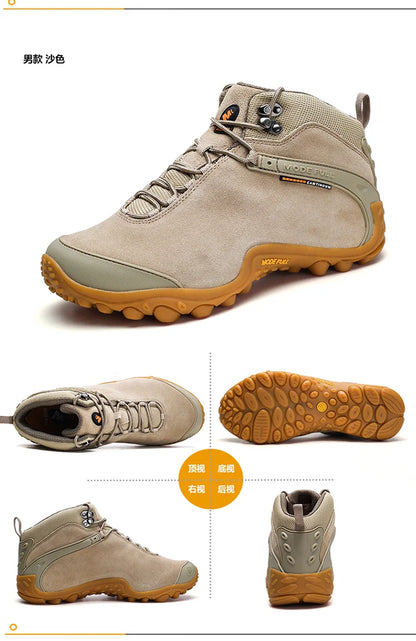 Cow Leather Winter Men Hiking Boots For Women Outdoor Waterproof Treeking Snow Shoes Climbing Mountain Hunting Walking Sneakers