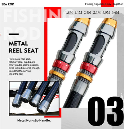 Ghotda Strong And Durable Carbon Fishing Rod Combo 1.8-3.6M and Spinning Fishing Reel Gear Ratio: 5.5:1 Fishing Kit Set