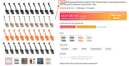 1/2/5Pcs Molle Backpack Buckle Carabiner Clips Outdoor Nylon Camping Bag Hanger Hook Clamp EDC Carabiner Survival Gear Tools