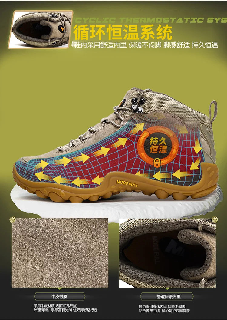 Cow Leather Winter Men Hiking Boots For Women Outdoor Waterproof Treeking Snow Shoes Climbing Mountain Hunting Walking Sneakers