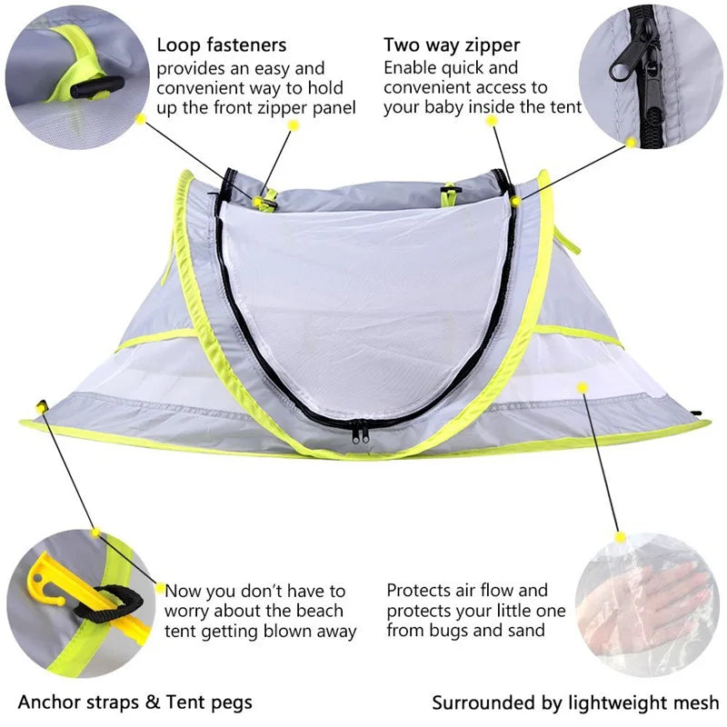 Portable Baby Beach Tent UPF 50+ Sun Shelter Baby Outdoor Travel Bed Tent Infant Pop Up Mosquito Net Toy Tent Crib Netting