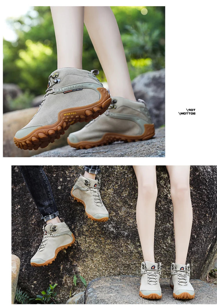 Cow Leather Winter Men Hiking Boots For Women Outdoor Waterproof Treeking Snow Shoes Climbing Mountain Hunting Walking Sneakers