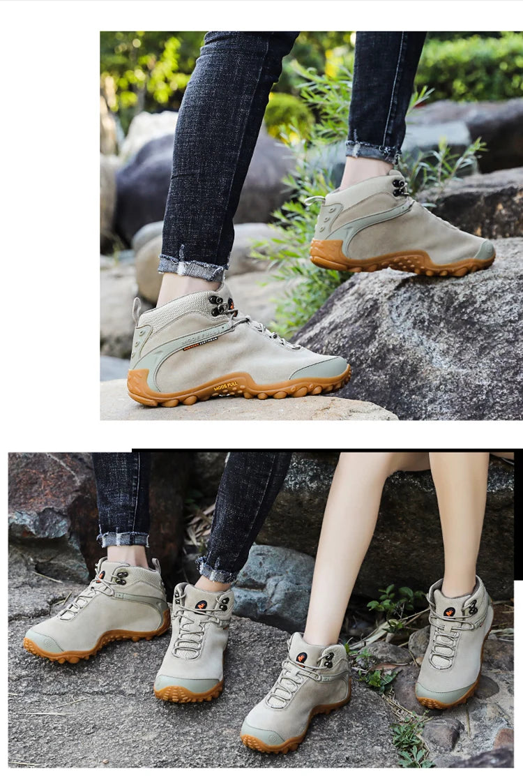 Cow Leather Winter Men Hiking Boots For Women Outdoor Waterproof Treeking Snow Shoes Climbing Mountain Hunting Walking Sneakers