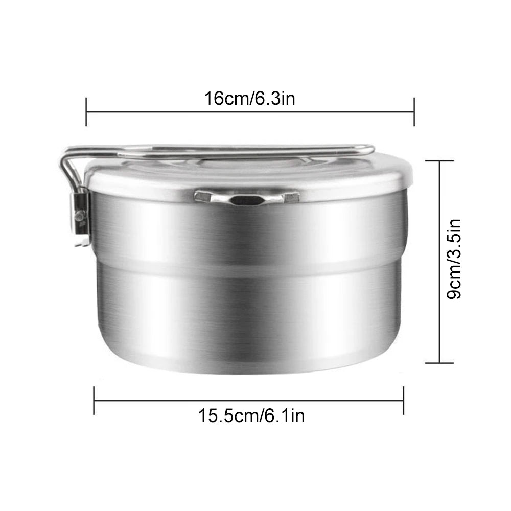 1.5L Stainless Steel Lunch Case with Storage Bag Camping Pot for Backpacking Hikiing Fishing Lunch Box Rice Container Lunch Case