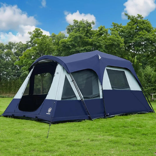 8 Person Blackout Cabin Tent, Camping Tent with Multi Room, Family Tent with Extra Porch and Rainfly, 2 Rooms Huge Portable Ten