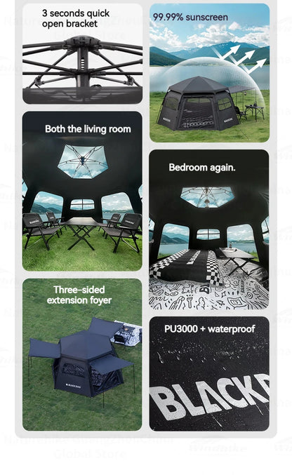 Naturehike Blackdog Automatic One-touch Tent Outdoor Camping Hexagonal Dome Tent Quick Open Waterproof Black Coated Sunscreen