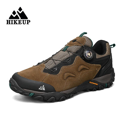HIKEUP-Leather Shoes for Men, Outdoor Hiking Shoes, Tourist Trekking Sneakers, Mountain Climbing Trail Jogging Shoes, Turnbuckle