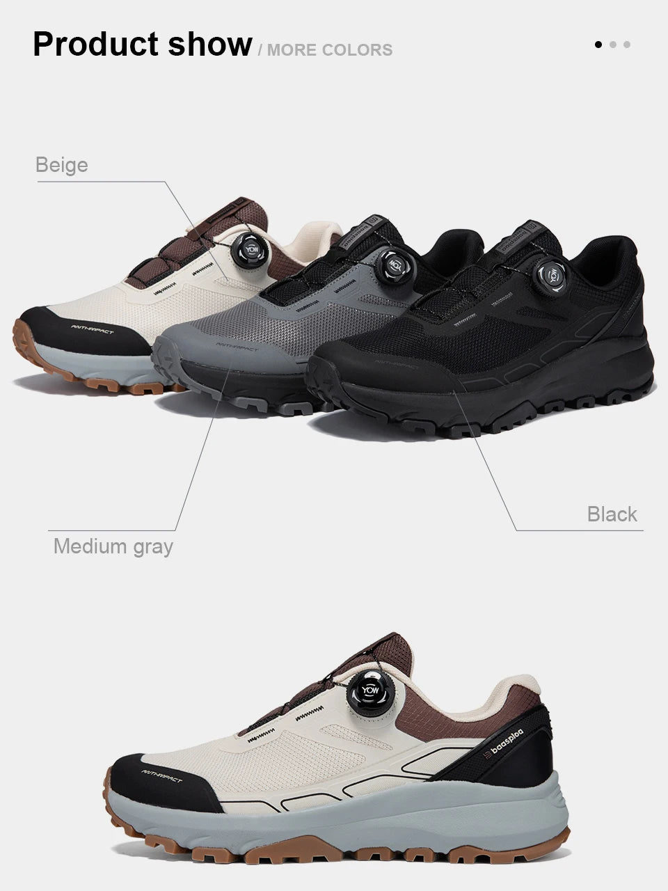 Baasploa Men Hiking Shoes Outdoor Climbing Mesh Breathable Travel Walking Shoes Male Non-Slip Wear Resistant Comfortable Sneaker