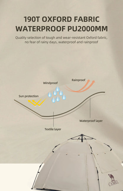 GOLDEN CAMEL 2-3 Persons Camping Tents Outdoor Portable Folding Automatic Tent Travel Rainproof Camping Equipment Beach Canopy