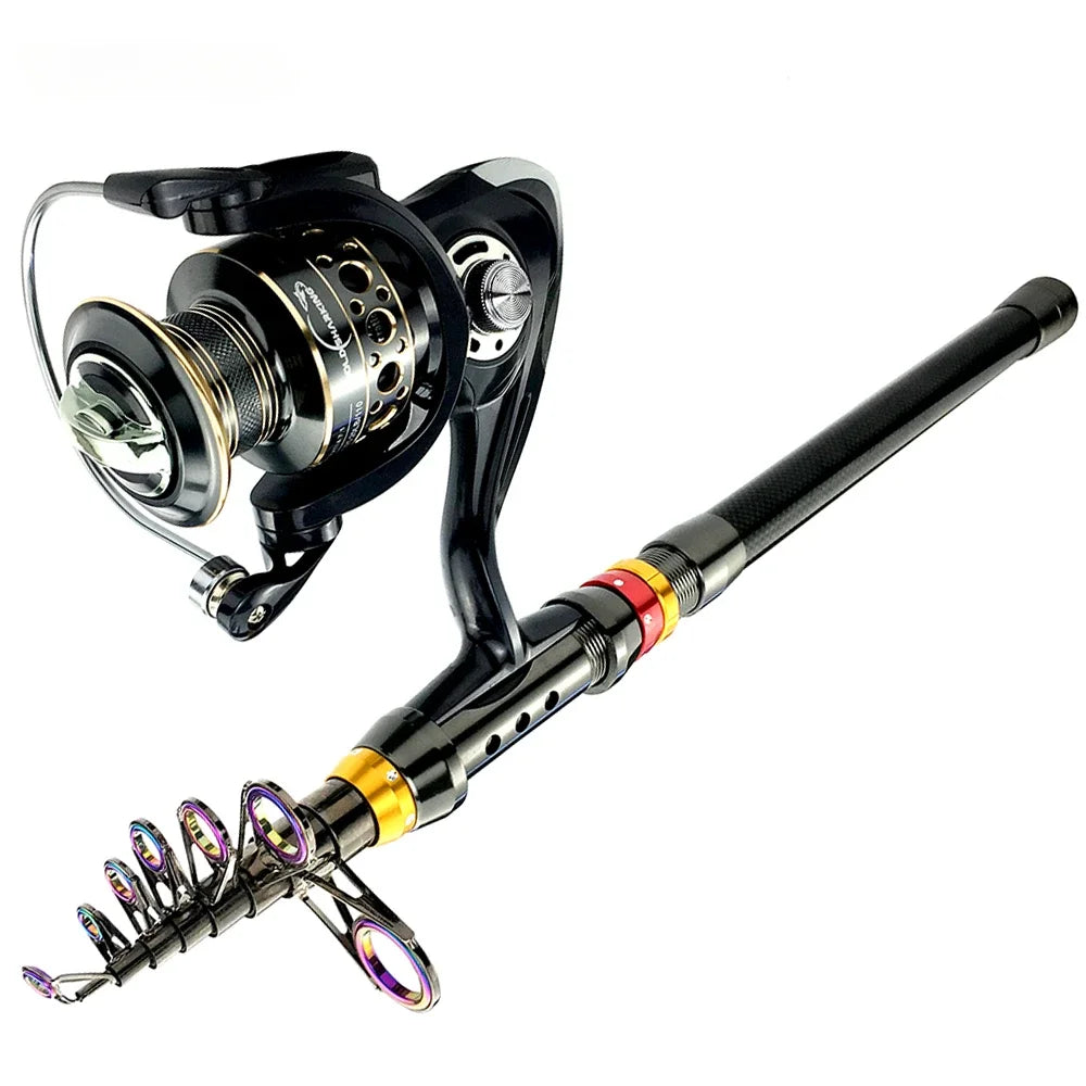 1.8-3.6m Feeder Sea Pole Combo Carbon Telescopic Spinning Fishing Rod Reel Set Short Travel Pole Long Casting Rods Fishing Set