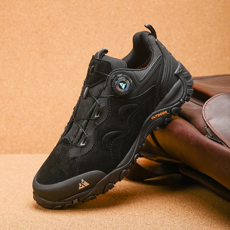 HIKEUP-Leather Shoes for Men, Outdoor Hiking Shoes, Tourist Trekking Sneakers, Mountain Climbing Trail Jogging Shoes, Turnbuckle