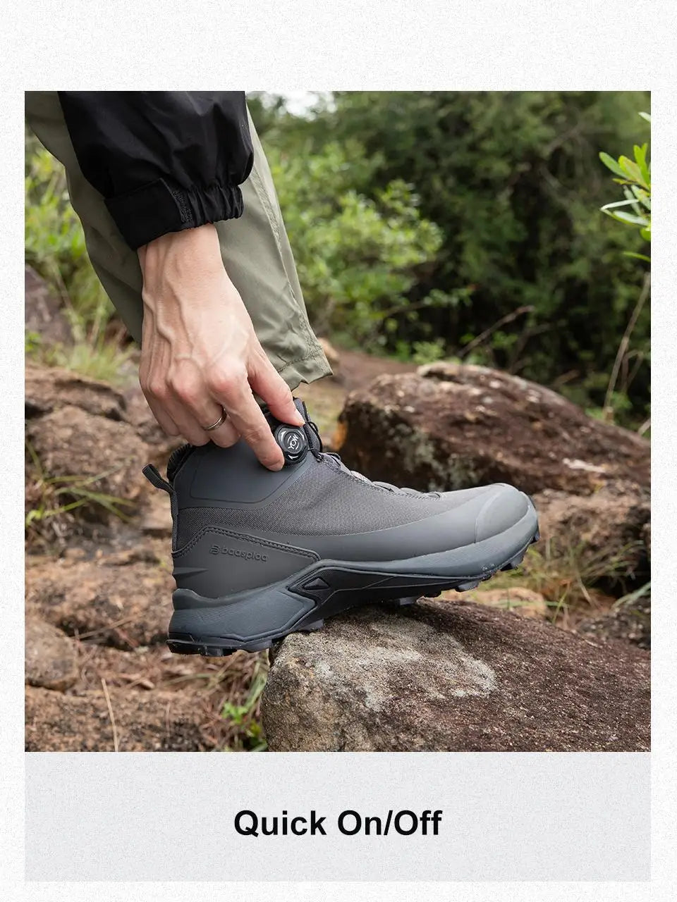 Baasploa Men Outdoor Sneakers Anti Splash Water Rotating Button Hiking Shoes Comfort High-Top Trekking Walking Shoes Non-Slip