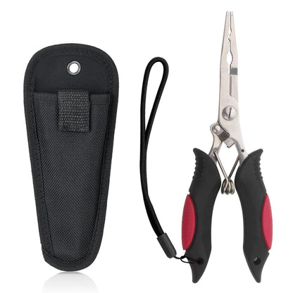 Multifunctional Fishing Pliers Stainless Steel Braided Line Cutter Scissors Hook Remover with Pliers Sheath Lanyard Fishing Tool