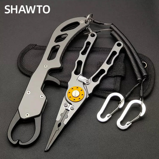 Shawto Aluminium Alloy Fishing Gripper Professional Fishing Lip Grabber Tool Fish Scissors Clip Fish Control Tackle Pliers Gear
