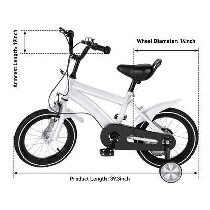 14" Children's Bicycle White/Red/Blue/Yellow Stabilized Child Training Bike with Handbrake Removable Wheels for Kids 3-6 Years