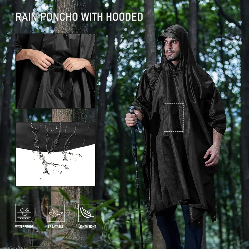 Outdoor 3in1 Hooded Waterproof Military Raincoat Poncho Motorcycle Camping Hiking Travel Rain Cover Tent