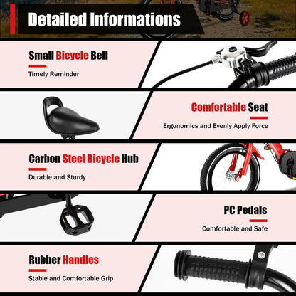 14" Children's Bicycle White/Red/Blue/Yellow Stabilized Child Training Bike with Handbrake Removable Wheels for Kids 3-6 Years