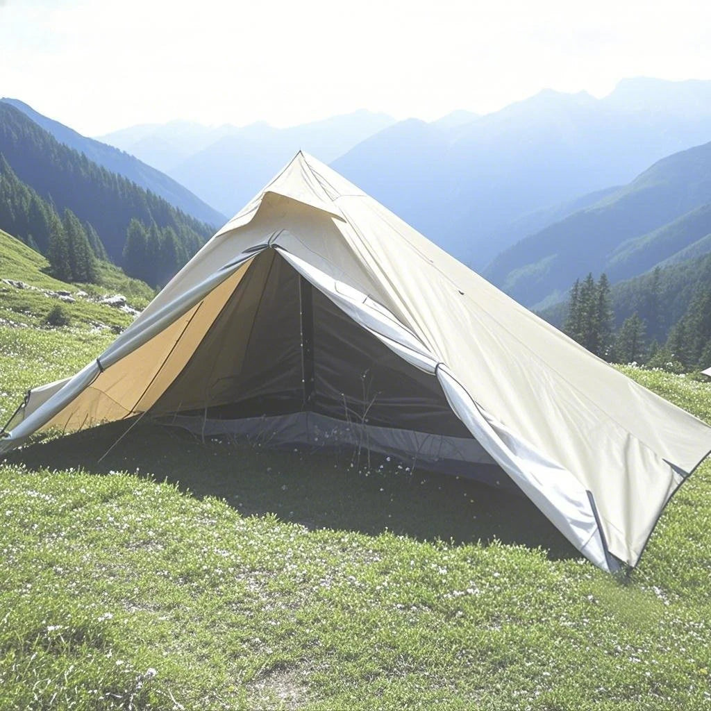 1-Person Ultralight Pyramid Tent - Without Poles, Waterproof PU4000, Mesh Layers for Backpacking & Mountain Hiking