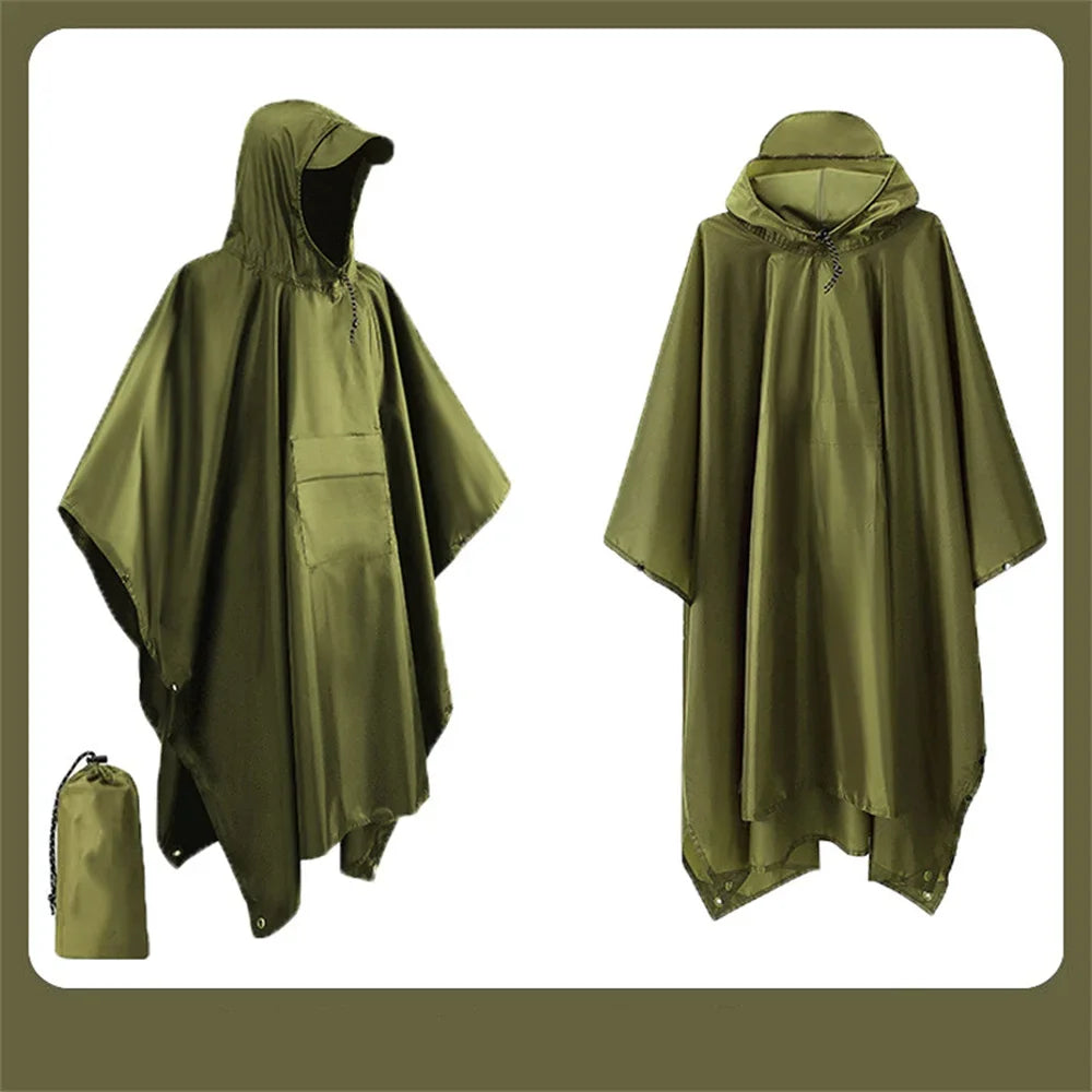 Outdoor 3in1 Hooded Waterproof Military Raincoat Poncho Motorcycle Camping Hiking Travel Rain Cover Tent