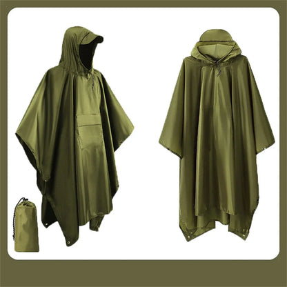 Outdoor 3in1 Hooded Waterproof Military Raincoat Poncho Motorcycle Camping Hiking Travel Rain Cover Tent