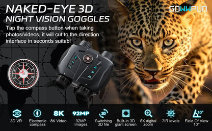 1000m 8K Night Vision Binoculars 3D VR Infrared Night Vision 6X Digital Zoom 5000mAh Battery,Compass, for Camping Hiking Concert