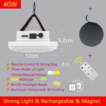 13500mAh Remote Control LED Rechargeable Camping Lantern Magnet Strong Light Portable Flashlights Tent Lights with Case Bag