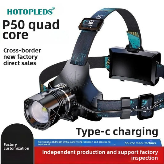 Explosive induction strong light headlight bright long-range shooting head-mounted flashlight charging zoom  night fishing light