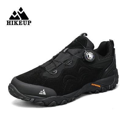 HIKEUP-Leather Shoes for Men, Outdoor Hiking Shoes, Tourist Trekking Sneakers, Mountain Climbing Trail Jogging Shoes, Turnbuckle