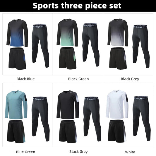 Men Bodybuilding Sportswear Fitness Gym Shirts Elastic Compression Clothes Workout Long Sleeves Pants Tights Running Tracksuit