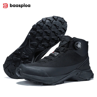 Baasploa Men Outdoor Sneakers Anti Splash Water Rotating Button Hiking Shoes Comfort High-Top Trekking Walking Shoes Non-Slip