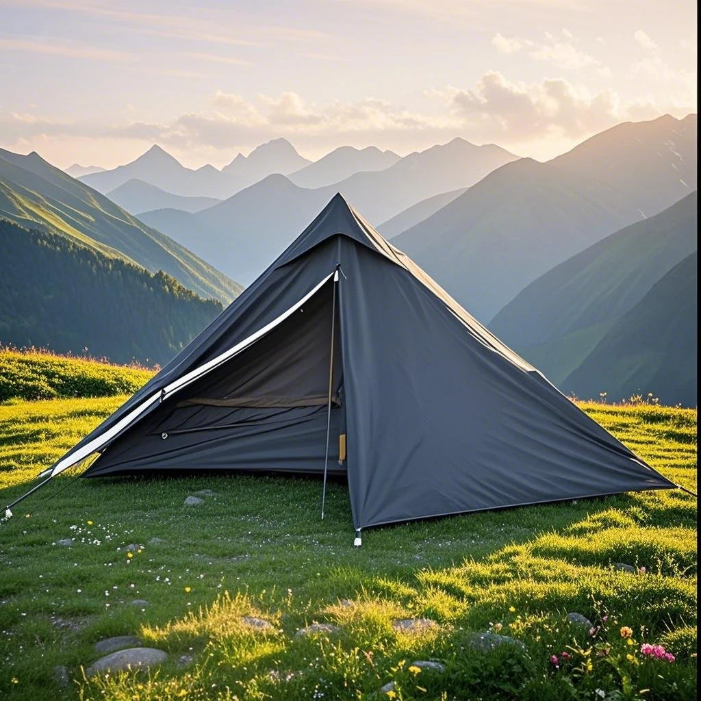 1-Person Ultralight Pyramid Tent - Without Poles, Waterproof PU4000, Mesh Layers for Backpacking & Mountain Hiking