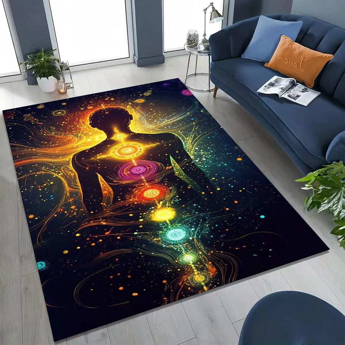 Bohemia Yoga chakra Mandala Spirit Meditation Rug for Bedroom Living Room Sofa Home Doormat Decor,Large Kids Non-slip Floor Mat