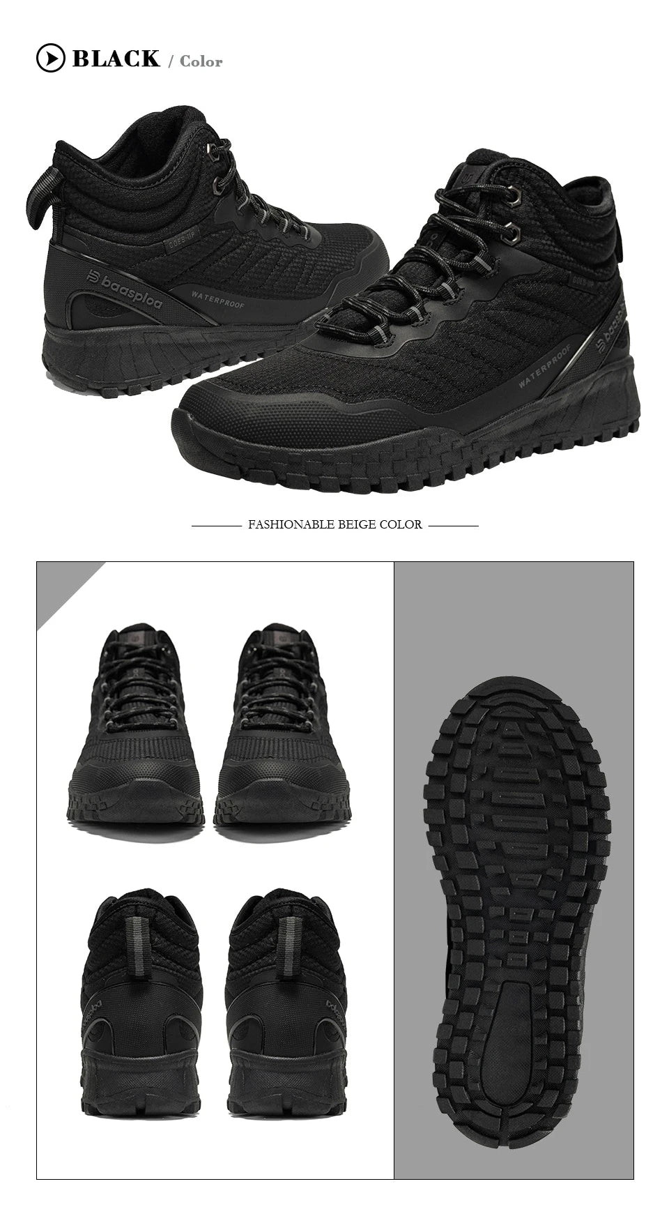 Baasploa Winter Women Sneakers Plush Warm Snow Boots Non-Slip Waterproof Shoes Women Outdoor Boots Walking Shoes