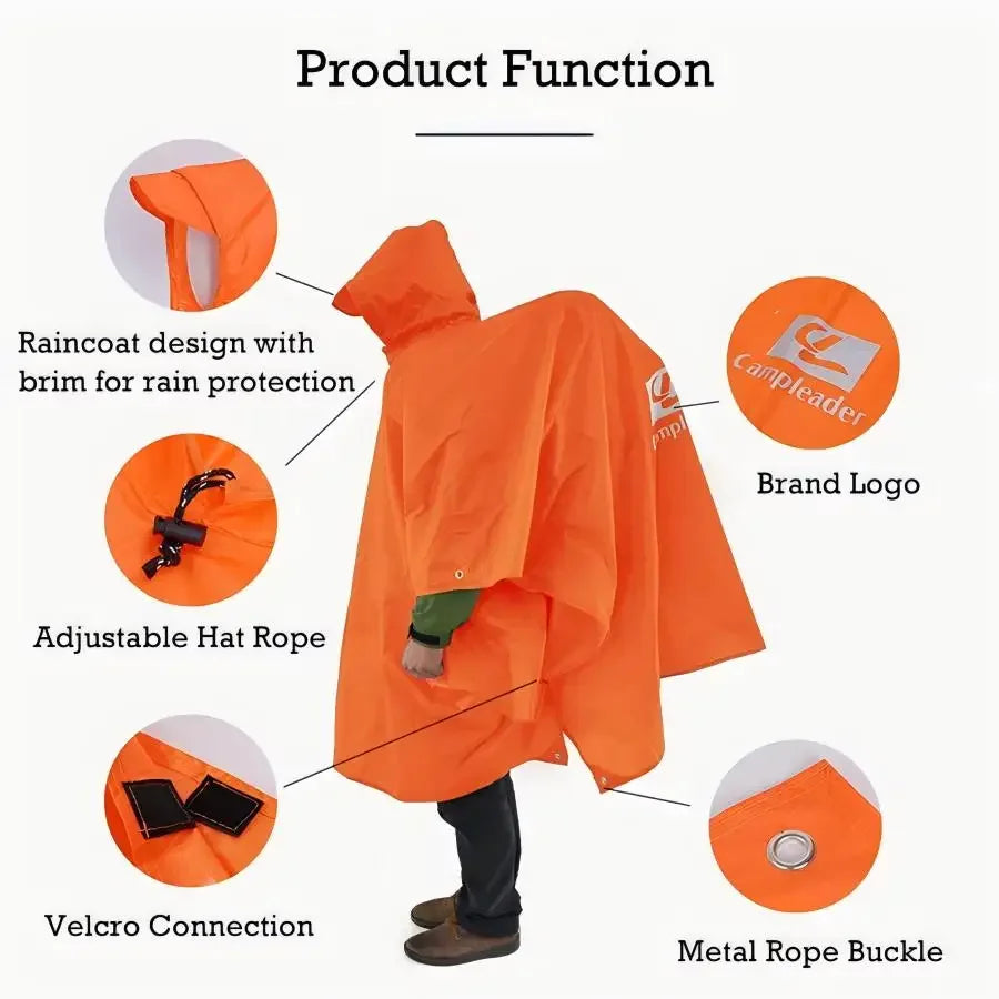YANBIGUO 3-In- 1pc Multifunctional Lightweight Rain Poncho with Hood - Outdoor Camping Tent Mat, Hiking and Cycling Rain Cover