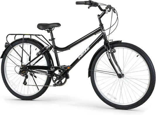 Beach Cruiser Bike 26 inch Commuter Bicycle for Adult Men and Women 7-Speed/High-Carbon Steel/Front & Rear Fenders Comfortable C