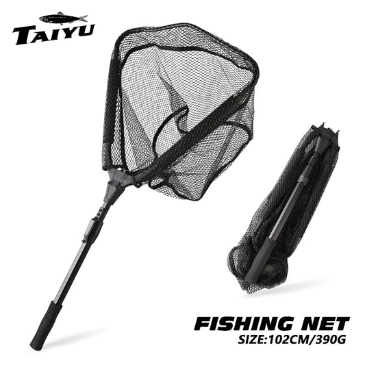 TAIYU 1m Telescopic Landing Net Metal Alloy Folding Fishing Nets Fly Carp Sea Mesh Hand Dip Casting Landing Net for Fly Fishing