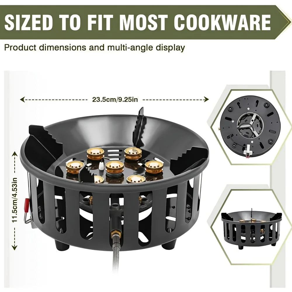 21000W 7-Core Camping Stove High-Power Strong Fire Windproof Electronic Ignition Tourist Gas Stove Burner for Cooking Picnics