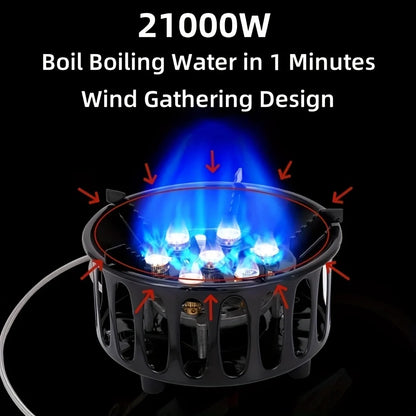 21000W 7-Core Camping Stove High-Power Strong Fire Windproof Electronic Ignition Tourist Gas Stove Burner for Cooking Picnics