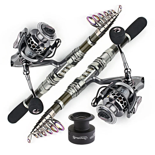 Sougayilang 1.8-3.3m Carbon Fiber Spinning Fishing Rod and 13+1BB Fishing Reel Combo Telescopic Fishing Pole Spinning Reel Kit