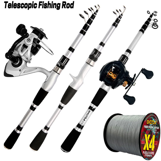 2024 New Lure Fishing Rod Set 1.5-2.4m Carbon Fiber Fishing Rod 2000 3000 4000 Spinning Reel Fishing Line Kit Freshwater Pesca