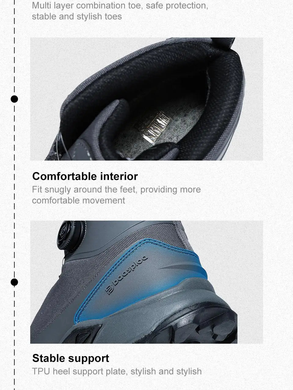 Baasploa Men Outdoor Sneakers Anti Splash Water Rotating Button Hiking Shoes Comfort High-Top Trekking Walking Shoes Non-Slip