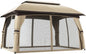 10' x 13' Patio Gazebo, Outdoor Gazebo Canopy Shelter with Netting, Steel Frame for Garden, Lawn, Backyard, and Deck, Beige