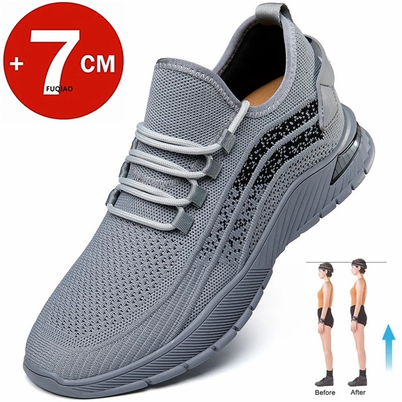 Summer Breathable Comfortable Elevator Sneakers Height Increase Shoes for Men Lift Insoles 7CM Hidden Heels Lift Sports Taller